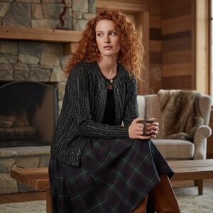 Notations Black Velvet Applied Metallic Attached Blouse Cardigan Size XL